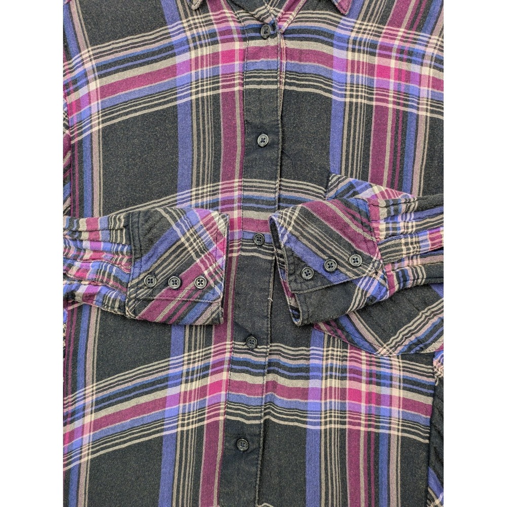 Free People Tunic Shirt Womens Medium Black Plaid Button Up Side Strap Detail - Picture 6 of 11